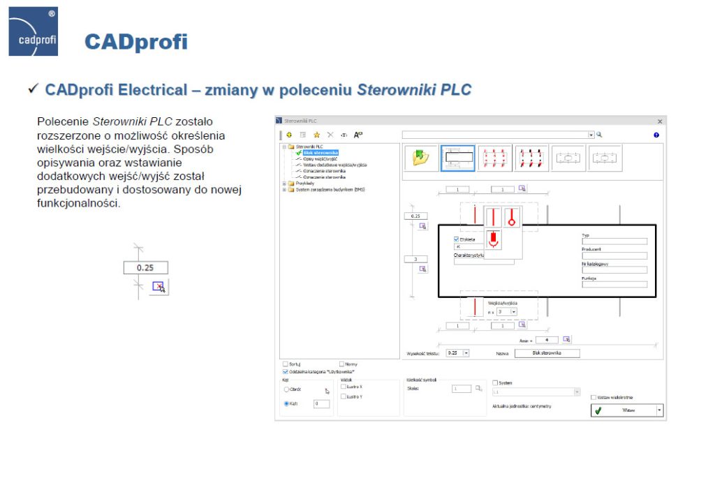 CADprofi Electrical - zmiany w poleceniu Sterowniki PLC