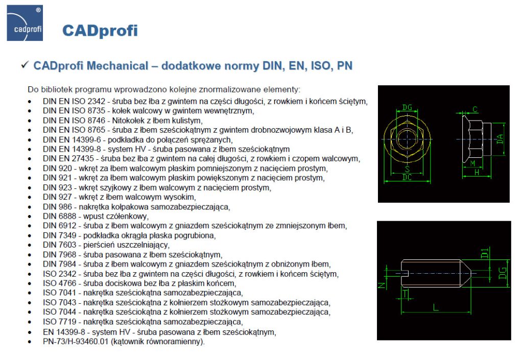 CADprofi Mechanical - dodatkowe normy DIN, EN, ISO, PN