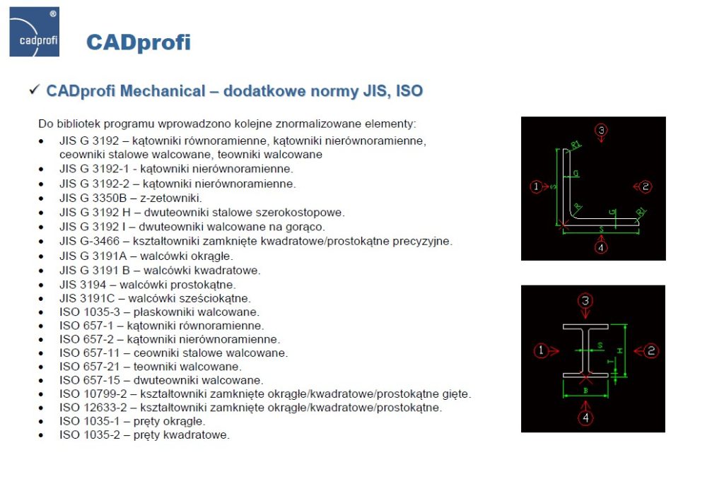 CADprofi Mechanical - dodatkowe normy JIS, ISO