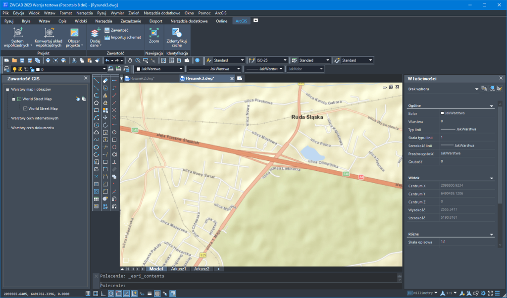 ZWCAD - Mapa wstawiona przez arcgis